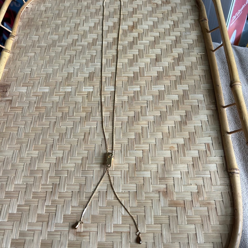 Vintage Estate Gold Tone Unique Zipper Adjustable Slide Bolo Lariat Necklace